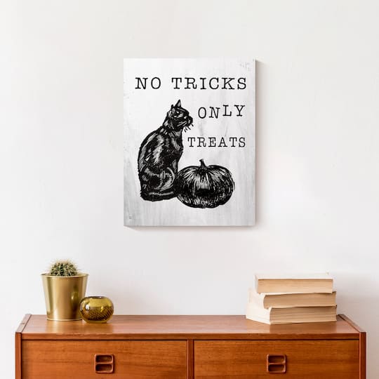 No Tricks Only Treats Black Cat Canvas Wall Art